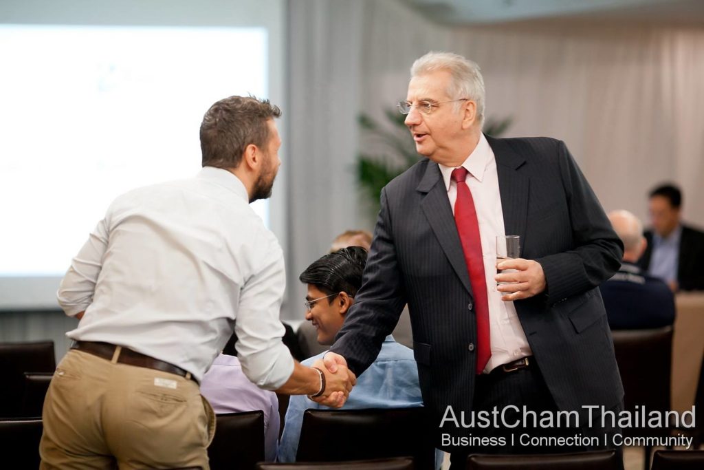SafeComs CEO greeting a guest.